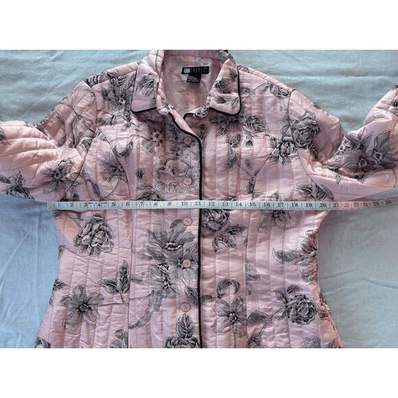 Carole Little 100% Silk Button-up Jacket, Petal Pink, Black Flowers, Large - Picture 4 of 8